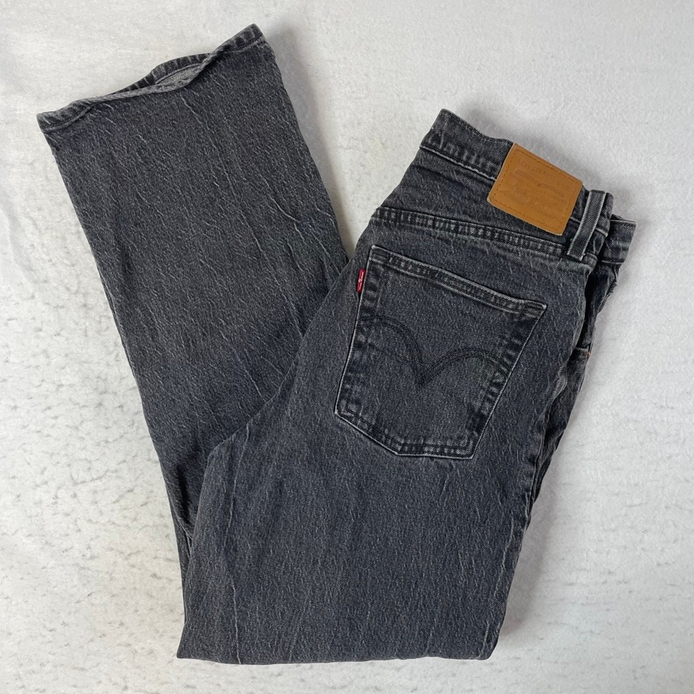 Levi's Ribcage Straight Ankle Jeans Womens 30 Gray High Rise Button Fly Denim